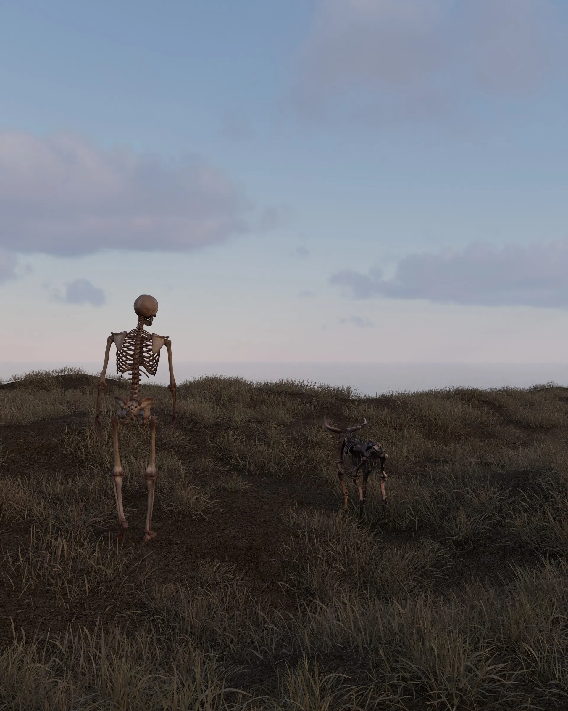 The Soul Wanders, raw render in daylight with dry brown grass