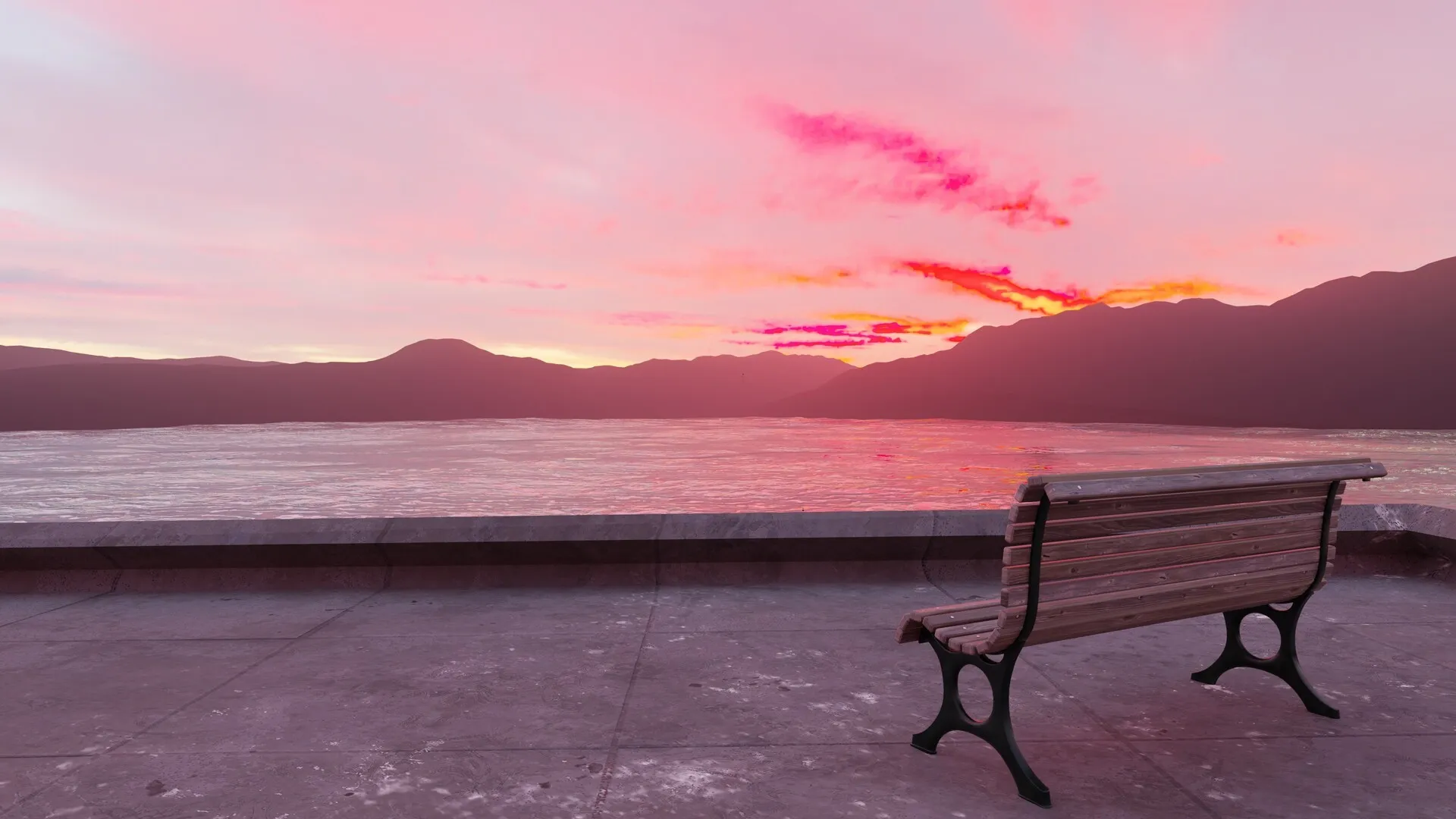 Retrowave Sunset, soft pink sky variant with bright cloud streaks