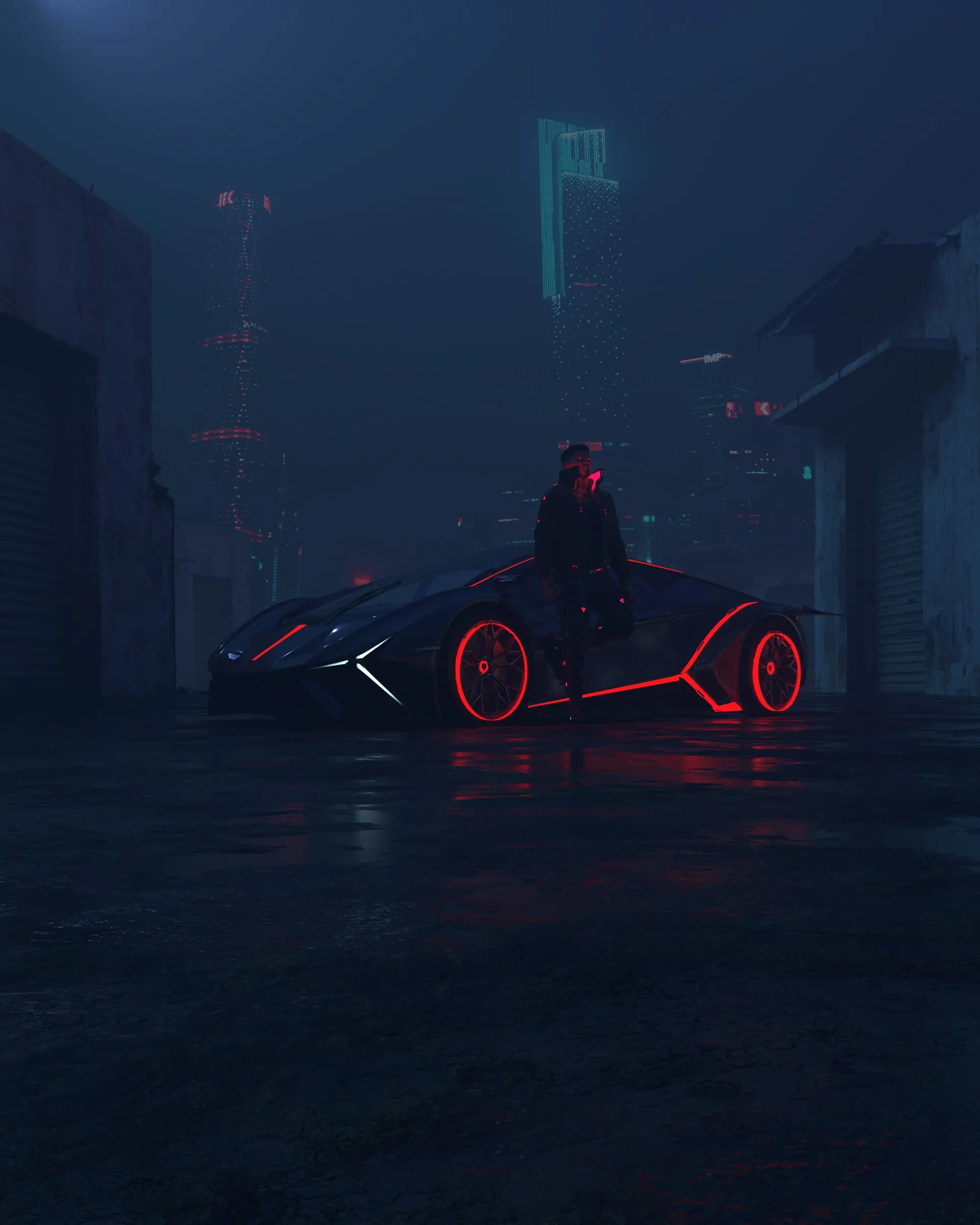 Cyberpunk Poster, darker raw render