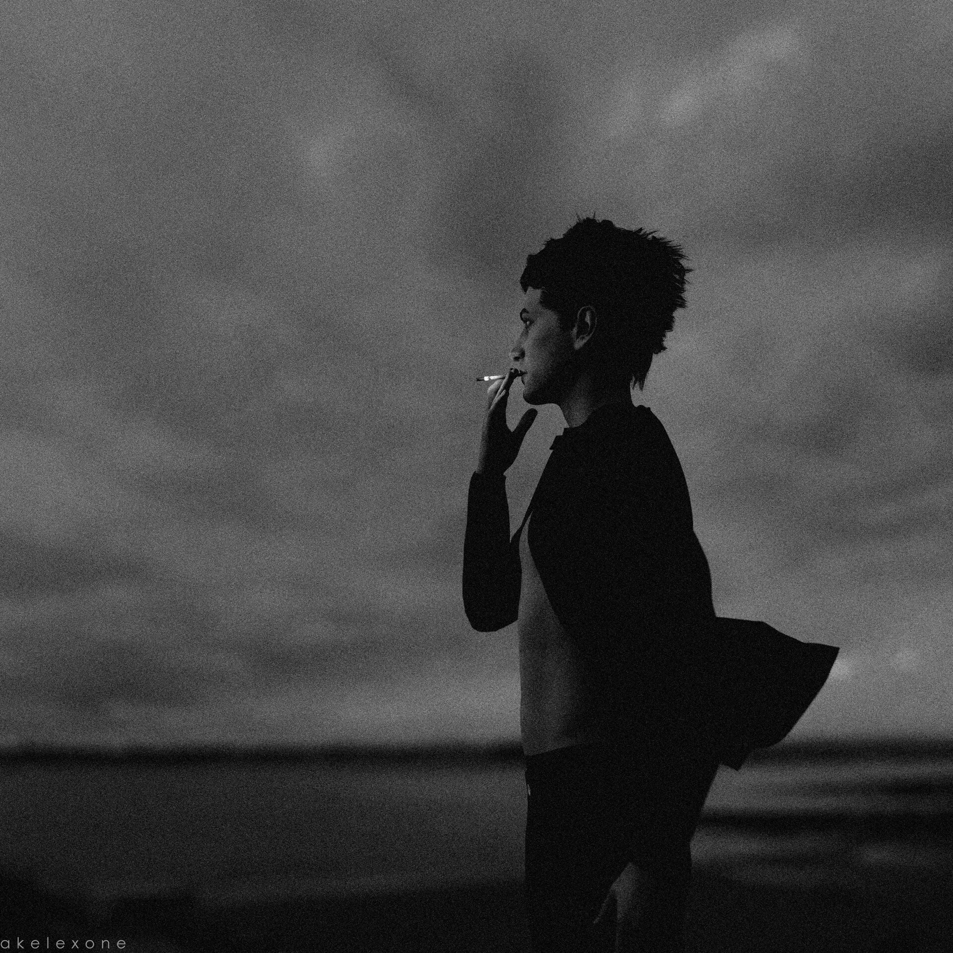 Wind, black and white grain version