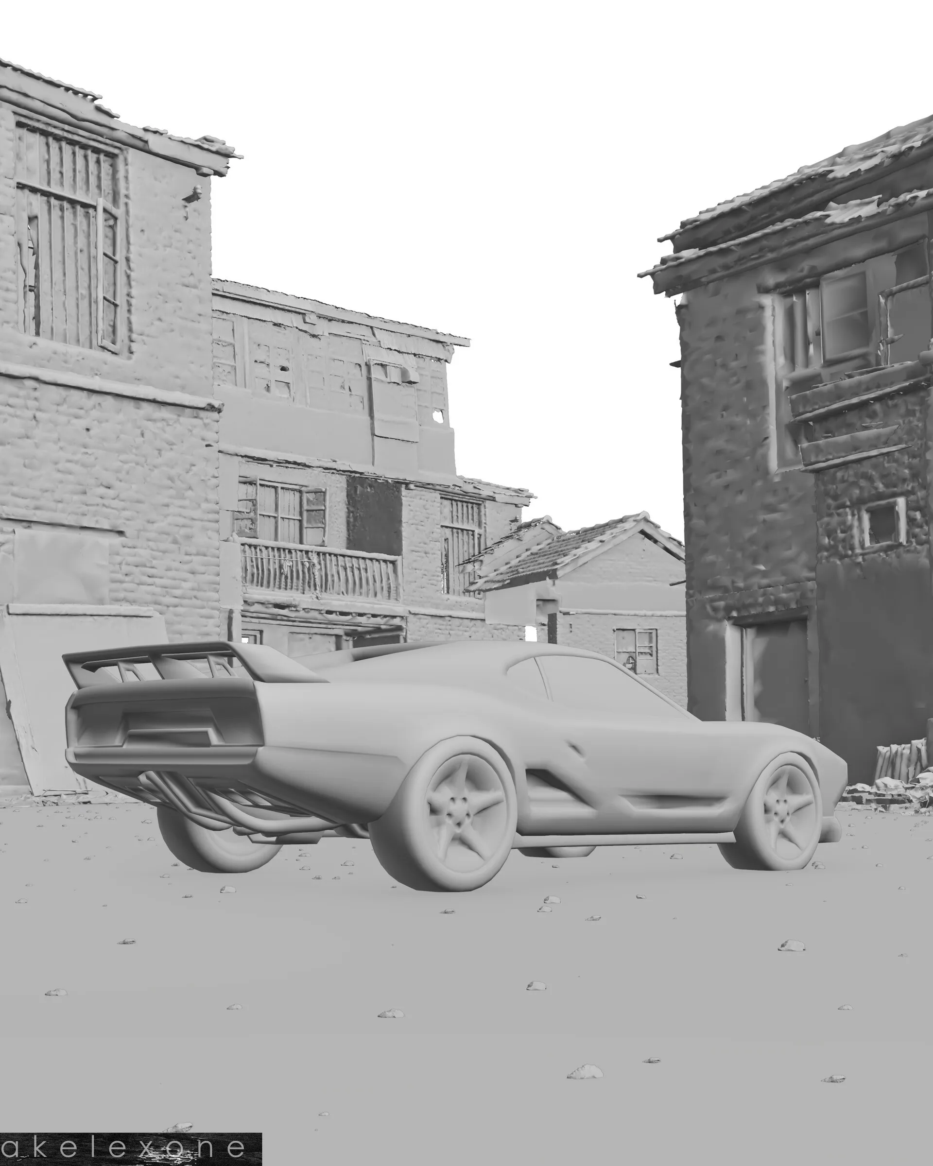 Nightrider, greyscale clay render in daylight