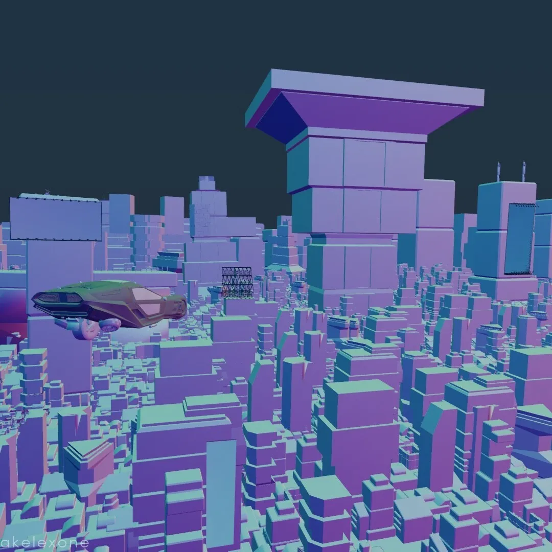 Zenith, flat-shaded viewport view of the city