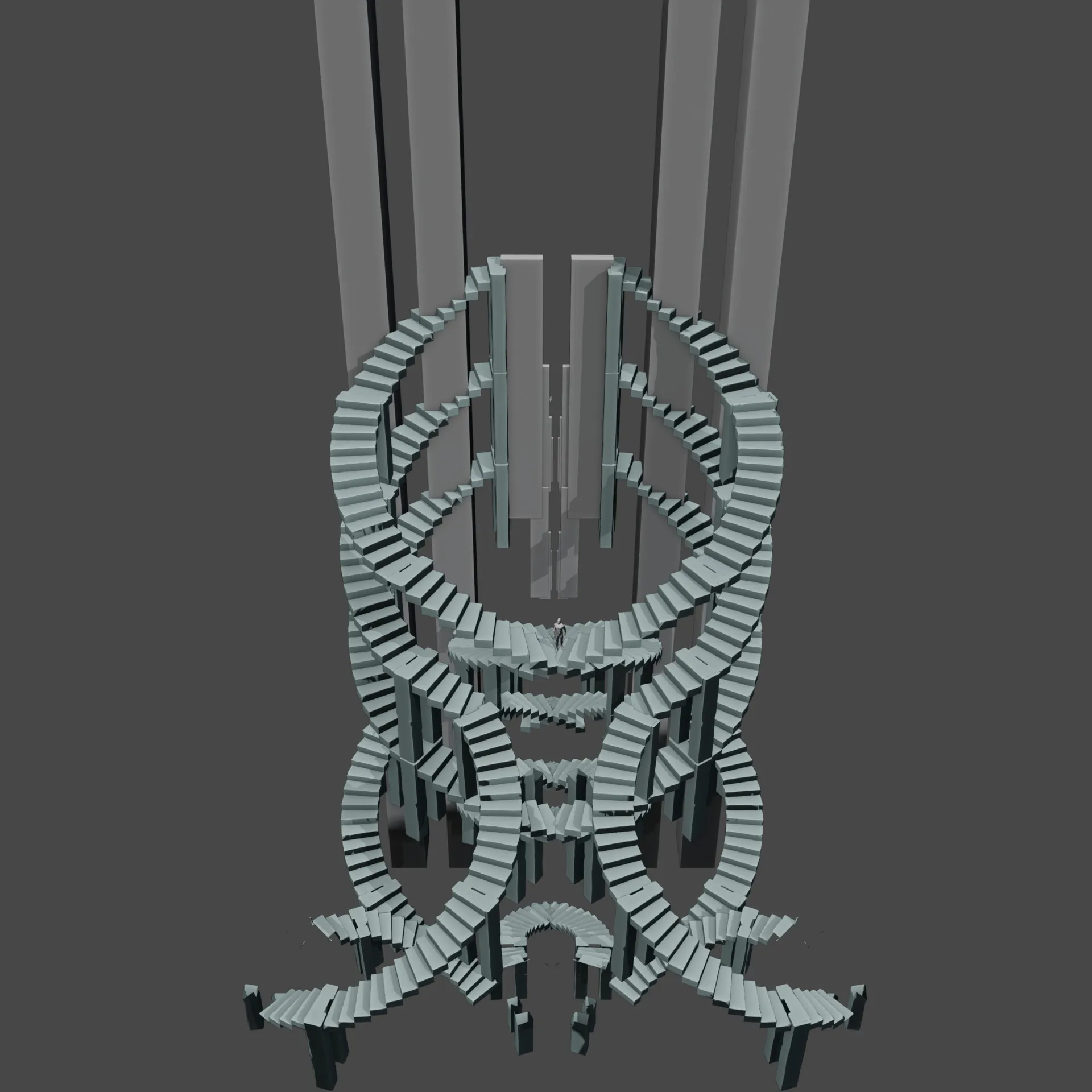 Hollowed Mindscape, grey clay render of the staircases