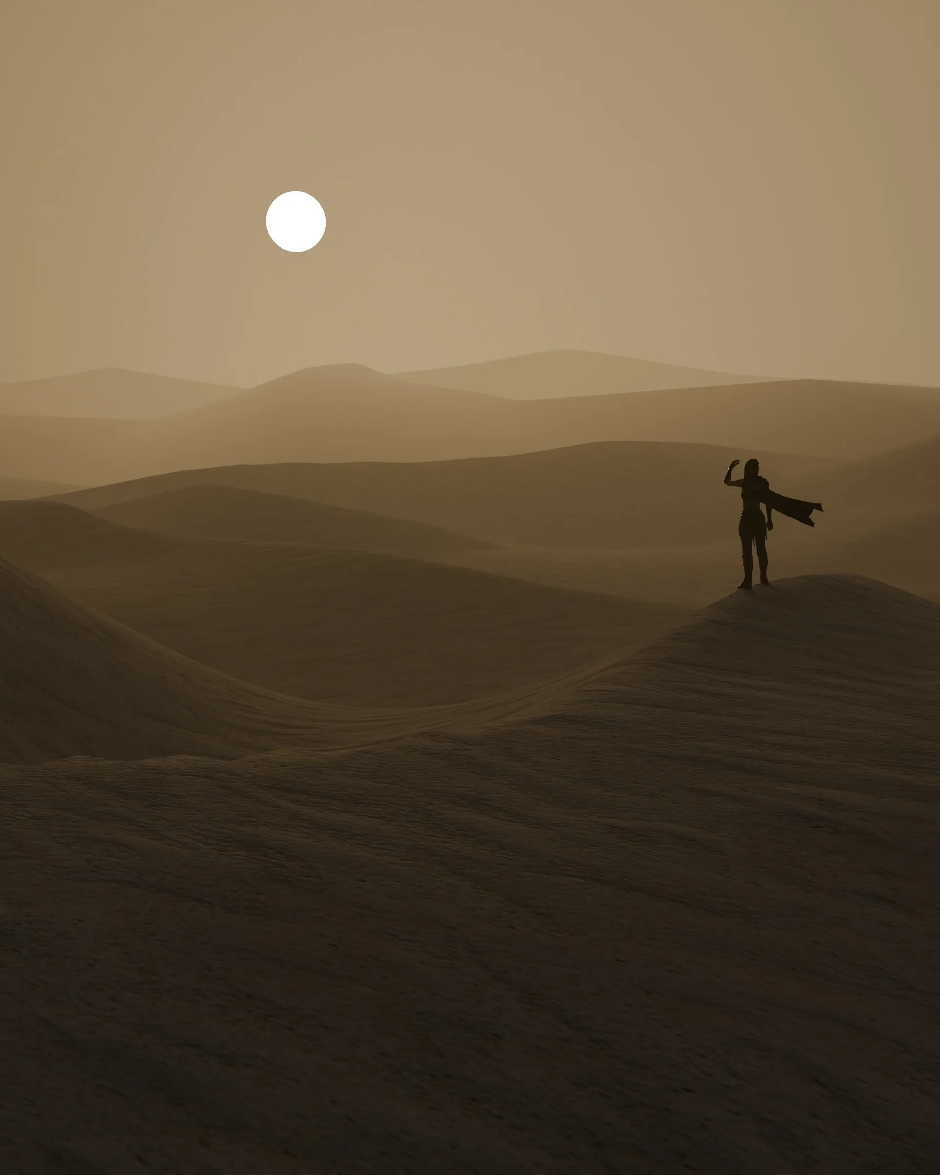 Seeker of Solitude, sandy brown version with a small white sun
