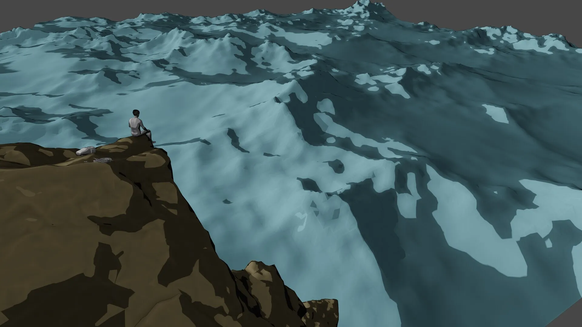Peaks of Respite, flat solid-shaded viewport view of the terrain