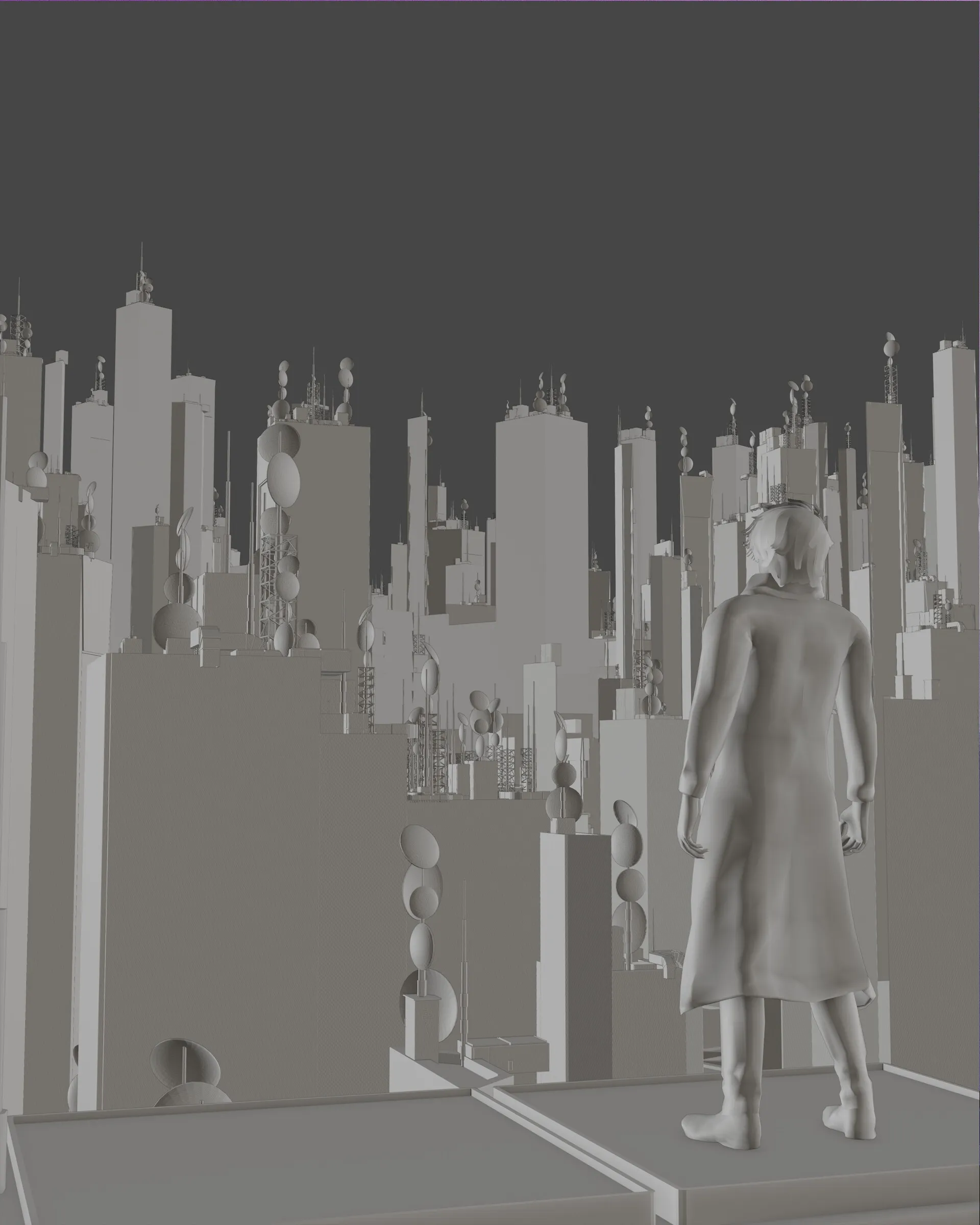 Stylized Sci-Fi Cover Art, greyscale clay pass
